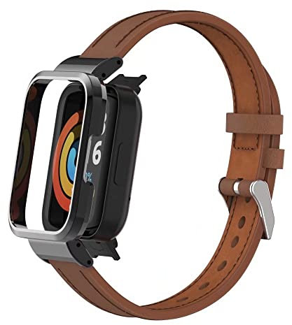 T-BLUER Compatible with Xiaomi Redmi Watch 2 Lite Straps, Replacement Leather Strap Accessories with Metal Frame for Xiaomi Redmi Watch 2 Lite Fitness Tracker, Brown