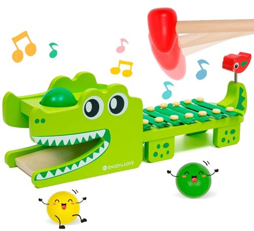 HOMCENT Xylophon und Hammerspiel, 2 in 1 Montessori Holzinstrumente für Kleinkinder, Jungen und Mädchen, Lernen von Entwicklungsspielzeug