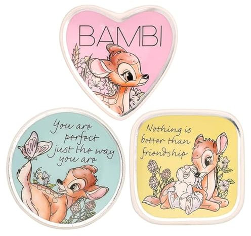 Disney Bambi VC700374L - Juego de 3 bandejas para baratijas en Caja de Regalo de cerámica Amarilla, Rosa y Azul, Talla única, Cerámica, Sin Piedras Preciosas