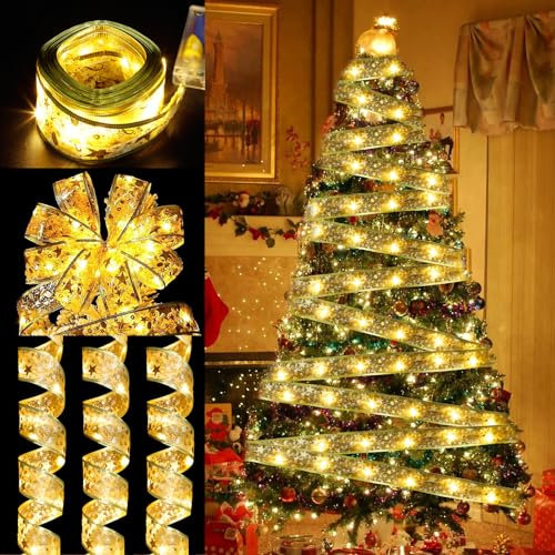 JAMITE Stringa Fata Luci Led,10m/100 Luci Natale Fata Filo di Rame Luci,Ribbow Strisce Luci Led,Illuminazione Balcone per Decorazioni Albero di Natale Feste Matrimoni Vacanze,Bianco Caldo
