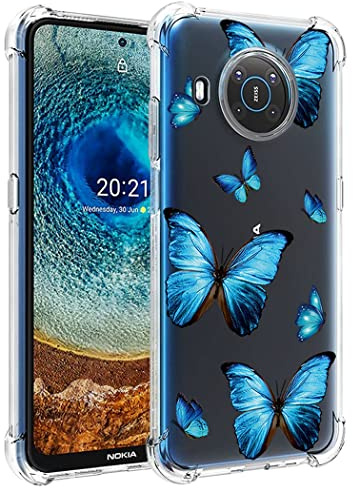 Yerebel Süße transparente Handyhülle für Nokia X10/X20 Hülle Weiche TPU Silikonhülle mit Stoßfester Rand & Flexibler Schutz Schutzhülle für Nokia X10 Blauer Schmetterling