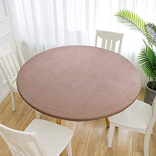 Cozomiz Jacquard Elastische Tischdecke Gartentischdecke Rundtischdecke wasserdichte rutschfeste Abwischbar Schmutzabweisend Tischdecke 110cm Runde Enge Passform Kaffee