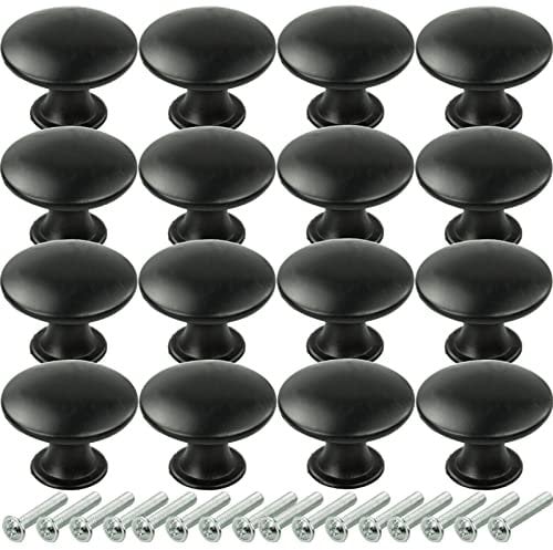 SZCXDKJ 16 Pcs 30mm Black Cupboard Knobs, Kitchen Cupboard Handles Cabinet Door Knobs, Vintage Matted Round Drawers Cupboard with 16 Screws for Drawer Wardrobe Cupboard Door
