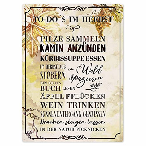 Interluxe Schild 300x220mm Metallschild Wandschild - to do Herbst - Dekoschild Herbstdeko Herbstzauber Herbstzeit Laub Waldspaziergang