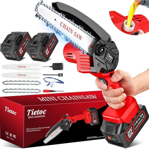 tietoc Mini Chainsaw Cordless 6-inch, Electric Hand Held Chain Saw with Automatic Oiler for Yard Cleaning, Wood Cutting and Branch Trimming.
