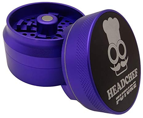 Headchef Future 4 Piece Grinder with Sandblasted Finish, Metal Herb Grinder, 62mm (Purple)