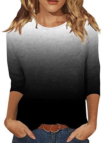 Bluse Damen Elegant Damen T-Shirt 3/4 Arm Oberteile Tops Bunte Blumenmuster Druck Shirt Lose Rundhals Sommershirts Mode Damenblusen Langarm Blumen Bluse Tshirt