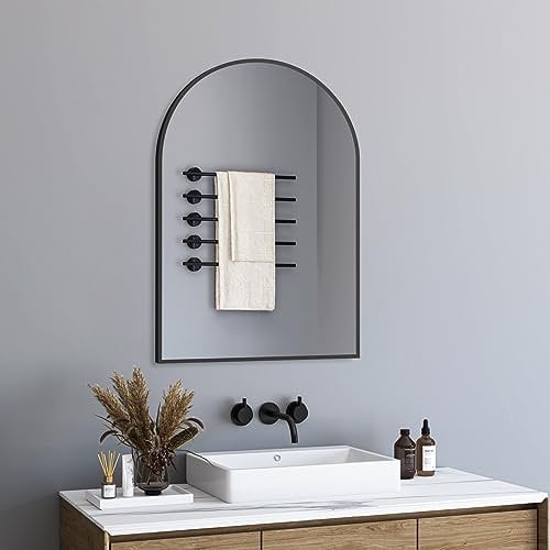 BD-Baode Gewölbter Wandspiegel,50 x 70 cm Wandspiegel gewölbt mit Schwarz Rahmen Deko Spiegel für Eingangsbereich, Kamin, Schlafzimmer