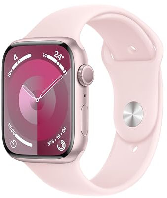 Apple Watch Series 9 GPS 45mm Smartwatch con cassa in alluminio rosa e Cinturino Sport rosa confetto - S/M. Fitness tracker, app Livelli O₂, display Retina always-on, resistente all’acqua