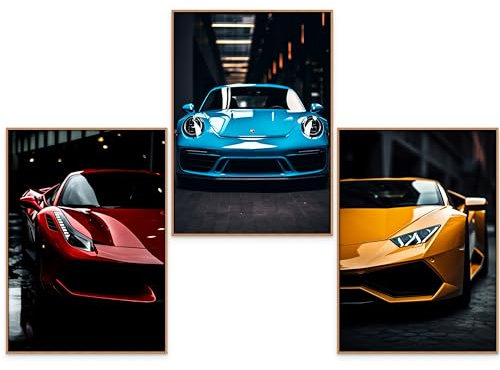 GrowArt - set unique de 3 posters de voitures de sport au format A3 sans cadre | impression photo de haute qualité | décoration murale exceptionnelle pour les amateurs de voitures