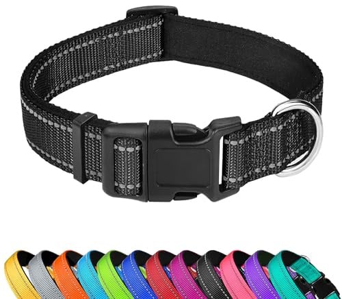 LZGOPE Reflective Dog Collar,Adjustable Neoprene Padded,Black,M