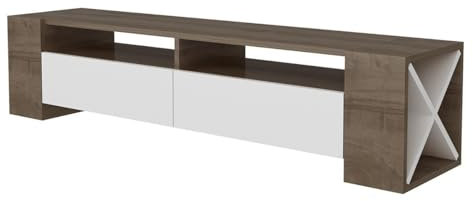 Mueble TV 2 Cajones Decorado En Nogal Y Blanco L155 Cm - Sosruko