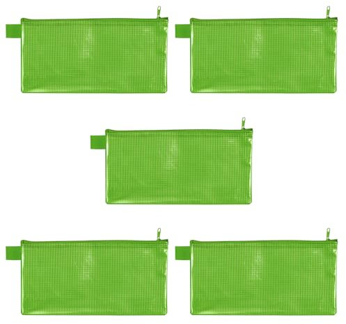 VELOFLEX 2706040-5 - Reißverschlusstasche grün, 5 Stück, 235 x 125 mm, Dokumententasche aus gewebeverstärktem EVA-Material