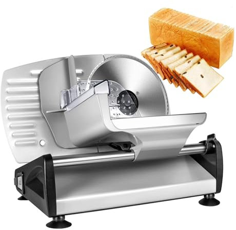 Elektrischer Allesschneider mit Kindersicherung, abnehmbare 19 cm lange Edelstahlklinge, 0–15 mm einstellbare Dicke für Fleisch, Käse, Brot, 200 W