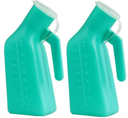 Cymax Lot de 2 urinoirs épais pour homme - 1000 ml - Portable - Avec couvercle anti-déversement - Pour voyage et collecte d'urine - Vert