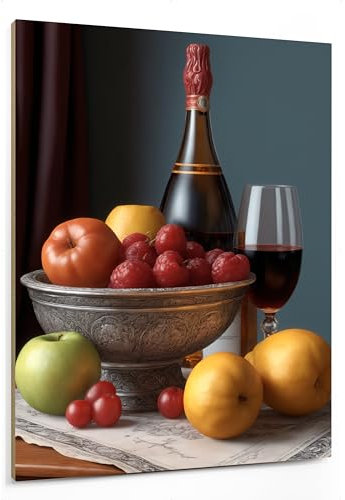 emmena - Tableau nature morte avec verre de vin - 20 x 25 cm