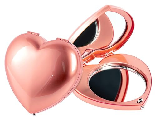 EYIWEITING Mini Miroir Pliant en Forme de cœur, Pratique, Compact et Beau, loupe Portable 1X/2X, Haute définition, Robuste (Perle Rose)