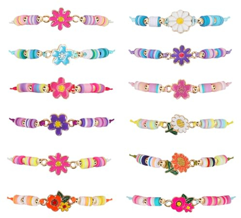 Capaneus Blume Freundschaftsarmbänder - 12 Stück Einstellbare Geflochtene Armbänder,Bracelet für Mädchen und Kindergeburtstage(Fleur)
