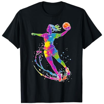 Handballer Zubehör Damen & Kinder Mädchen Handball T-Shirt Schwarz Kurzarm Klassisch Crew-Neck V-Ausschnitt Kleidergröße 36