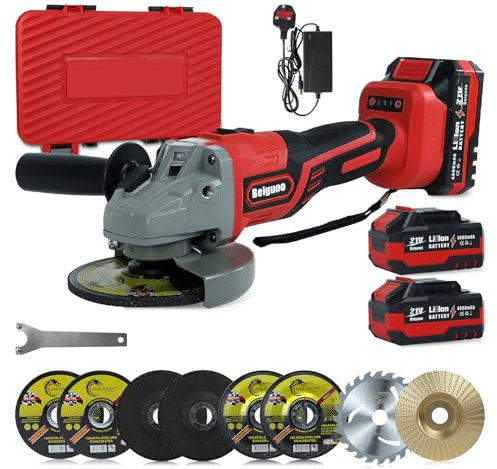 21v Angle Grinder Cordless Brushless 125mm with 2pcs 4.0Ah Batteries and Charger, 8pcs Cutting Discs, Battery Angle Grinder, 2-Position Adjustable Auxiliary Handle