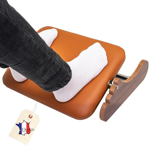 Mszerone® Repose-pieds bureau en cuir synthétique – Repose Pied Ergonomique Réglable Avec Bascule – Améliore la Posture – Facile à Nettoyer – Style Premium Bois