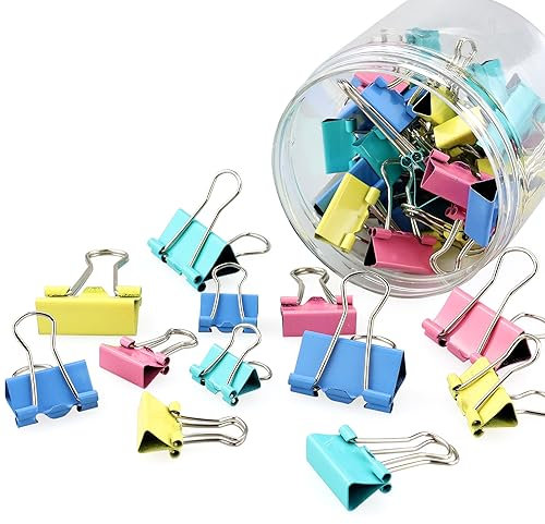 50pcs Colored Binder Clips - 3 Sizes Metal Foldback Clamps for School, Stationery, File, Money, Paper (15mm/19mm/25mm)