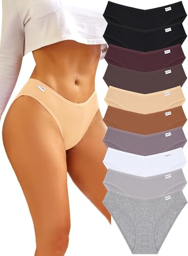FINETOO Womens Underwear Cotton Bikini Rib Cheeky Panties Sexy V-shaped Waistband Hipster(L)