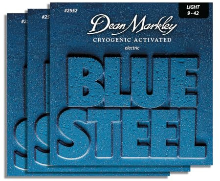 DEAN MARKLEY Cuerdas de guitarra eléctrica de acero azul 2552. Tratadas criogénicamente para una vida útil más larga, rendimiento mejorado y sonido superior. Fabricado en Estados Unidos. Calibre 9-42,