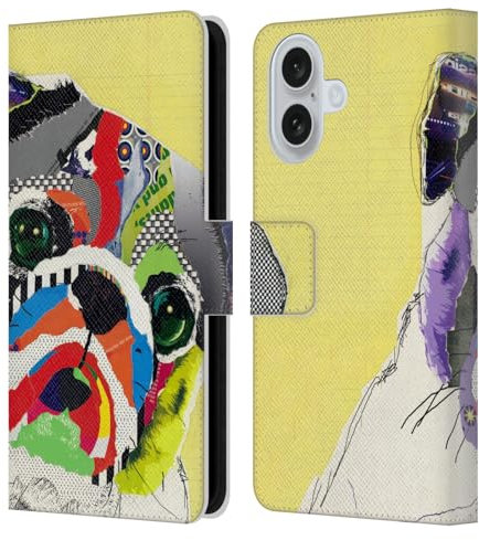Head Case Designs Officially Licensed Michel Keck Pug Dogs 4 Leather Book Wallet Case Cover Compatible With Apple iPhone 16