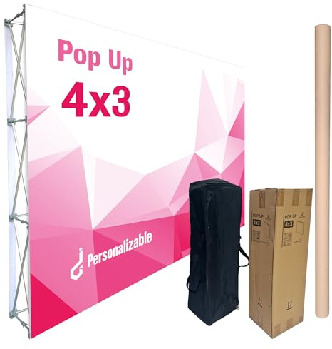 PHOTOCALL Pop UP + Lona Personalizada para ferias y Eventos 301x227 cm | Lona e Impresión de calidad con estructura de aluminio y bolsa de transporte