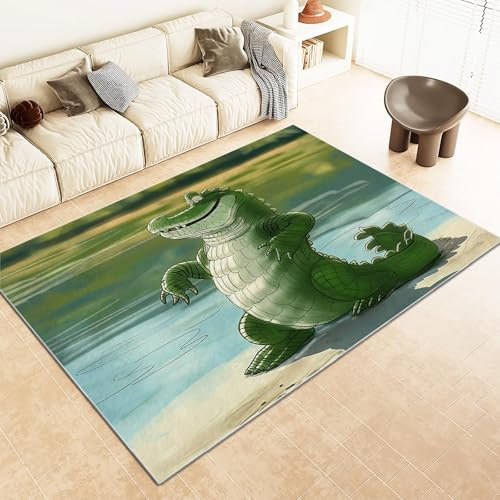 Srigzcaly Superweicher Teppich kinderzimmer 80x150cm Cartoon-Krokodil Antirutsch Teppich Schlafzimmer-Rechteckteppich, GrüN Wohnzimmer-Teppich Balkon-Bodenmatte kinderteppich