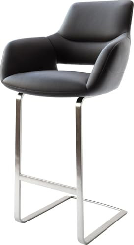 DELIFE Barstuhl Yago-Flex Freischwinger flach Edelstahl Echt-Leder Schwarz Taschenfederkern