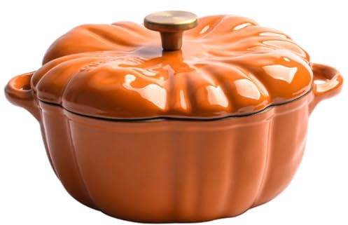 Pineeseatile Kürbis Holländischer Ofentopf mit Deckel & Handle 1,5-Liter-Emaille-Kürbis-Kürbis-Ofen mit 1,5 l