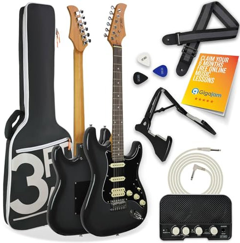 3rd Avenue Stateside Full Size 4/4 Electric Guitar Ultimate Kit with 5W Amp, Cable, Stand, Padded Gig Bag, Strap, Picks, FREE LESSONS – Rushmore Grey
