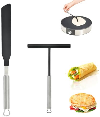 Eidoct 2 Pcs Stainless Steel Crepe Spreader & Crepe Spatula Kit, Crepes Distributor & Spatula, Pancake Crepe Tools, T- Shaped Batter Spreaders & Crepe Spatula, for Kitchen, Bakery, Pancake Stand