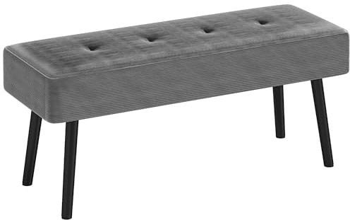 HOMCOM End of Bed Bench, Corduroy Bedroom Bench with Thick Padding and Steel Legs, Tufted Window Seat for Entryway, Living Room, Grey