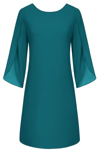 GRACE KARIN Ladies Summer 3/4 Slit Sleeve Chiffon Midi Evening Dress Wedding Guest Dresses for Partywear Size 16 Teal Blue