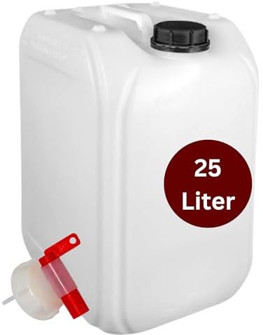 Brestol® 25L Wasserkanister mit Auslaufhahn (DIN 61) | BPA-frei & lebensmittelecht | Leere Kunststoffkanister für Trinkwasser, Chemikalien, Diesel & Öl | Säurefest, geruchsneutral, ablesbare Skala