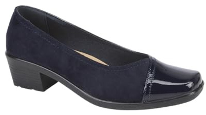 Women's Low Block Heel Patent Toe Cap Microfibre Or Patent Upper Comfort Court Shoes