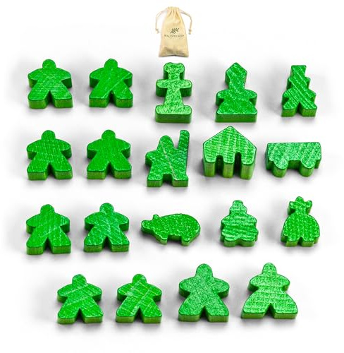Waldfelsen® Spielfiguren passend für Carcassonne - 8 Meeple und 11 Sonderfiguren für das Grundspiel, die 10 Erweiterungen und die Minis 2 und 6 (Farbe: Grasgrün)