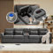 Merax Sofa 4 Sitzer Modern Couch mit Konsole, 2 Getränkehaltern und 2 USB-Ladeanschlüsse Polstersofa mit Armlehnen-Taschen und 4 Kissen, für Wohnzimmer/Schlafzimmer/Gästezimmer, Dark Gray