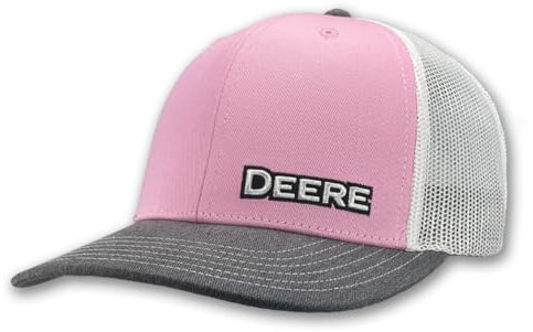 John Deere Casquette de camionneur, rose et gris avec dos en maille blanche, snapback réglable, Rose/gris/blanc, taille unique