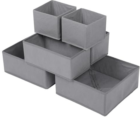 Set da 6 Organizzatori per Cassetti, Organizer per Armadio, Separatori per Cassetti, Ideale per Riporre Calze e Biancheria Intima, Grigio