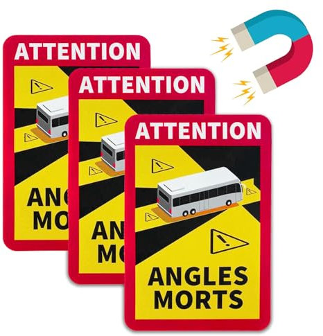 Jortmrd 3 Stück Auto Toter Winkel Magnet Aufkleber Frankreich 25 x 17cm Angles Morts Magnet Wohnmobil Hinweiszeichen Schild Attention Angles Morts Magnetisch Aufkleber Frankreich LKW Bus