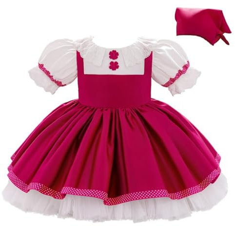 Lito Angels Vestito Costume Carnevale Travestimento, Abito Tradizionale Dirndl con Foulard per Bimba, Festa Compleanno Taglia 9-12 Mesi, Fucsia