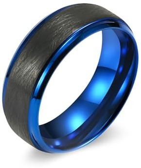 NXNONEPD Blaue schwarze Eheringe für Männer, Herren Wolfram Ehering -Banden matt gebürstet 8mm Ring