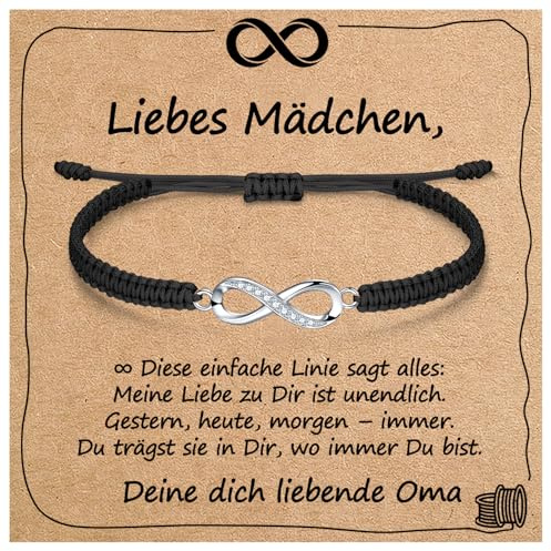 Unendlichkeits Armband für Frauen Mädchen Geschenk mit Segenskarte | 925 Sterling Silber, Cubic Zirkonia & Geflochtene Kordel | Liebe Geschenk für Geburtstags, Motivations, Weihnachtstag, Muttertag