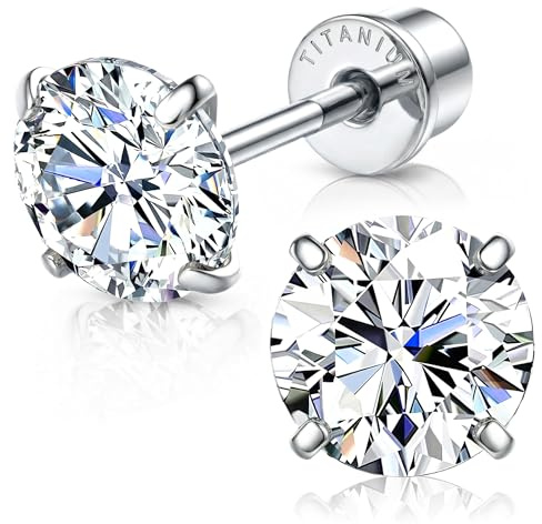 G23 Medical Implant Grade Titanium Earrings Flat Back Earrings for Women | Hypoallergenic 14K Gold Plated Screw Back Pure Titanium Silver Stud Earrings Tragus Helix Piercing Jewellery For Women Men