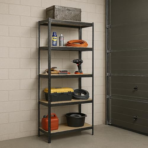 Home Treats Shelving Units Heavy Duty Garage Shelves 5 Tier Storage Racking For Warehouse Office Workshop Shed Boltless (1, Black)