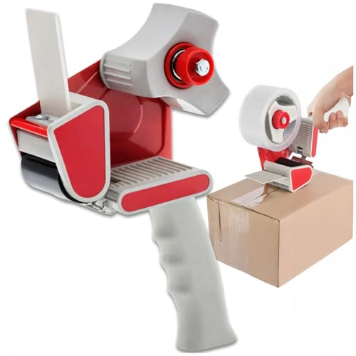 KRUMAD Paketbandabroller, Klebebandabroller, Handabroller Klebebandabroller | 48-50 mm, Robuster, mit ergonomischem Griff, für Verpackungsband, für Umzug, Lager & Büro, Metall, Kunststoff, Grau/Rot